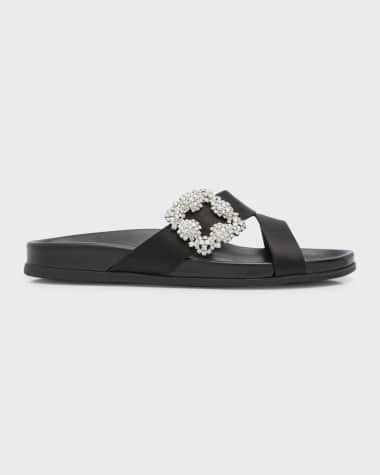 Manolo Blahnik Chilanghi Crystal Buckle Slide Sandals