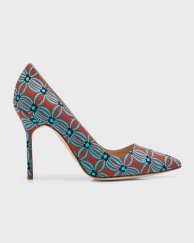 Manolo Blahnik BB 105mm Floral Cotton Stiletto Pumps