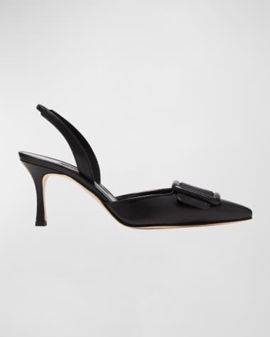 Manolo Blahnik Maysli Leather Buckle Halter Pumps