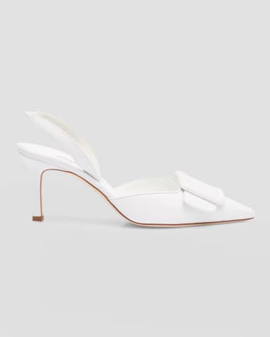 Manolo Blahnik Maysli Leather Buckle Halter Pumps