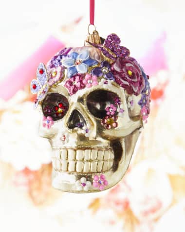 Jay Strongwater Floral Skull Christmas Ornament