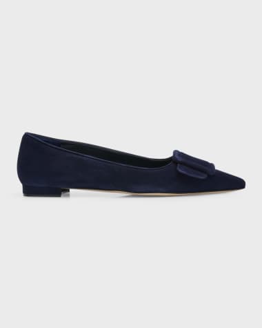 Manolo Blahnik Maysale Suede Buckle Ballerina Flats