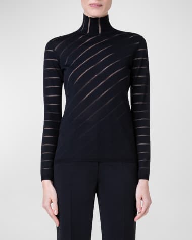 Akris Diagonal Stripe Fitted Mock-Neck Sweater