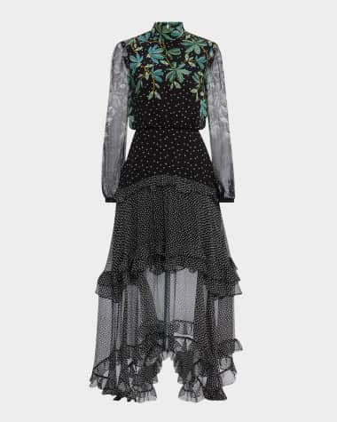 Saloni Jolie-C Floral Silk Tiered-Ruffle Midi Dress
