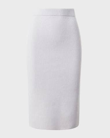 Akris Cashmere Ribbed Cardigan Stitch Pull-On Skirt