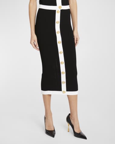 Balmain Button-Front Knit Midi Skirt