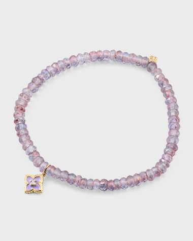 Sydney Evan Mystic Rainbow Quartz Rondelle Bracelet with Mini Diamond Moroccan Enamel Charm