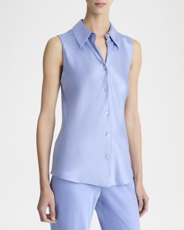 Vince Sleeveless Bias-Cut Silk Shirt