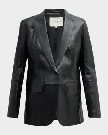 Lafayette 148 New York Nappa Leather Flap Pocket Single-Button Blazer