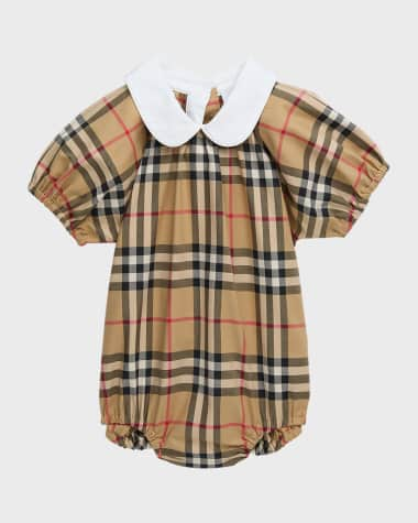 Burberry Girl's Odessa Check-Print Bubble Romper, Size Newborn-18M