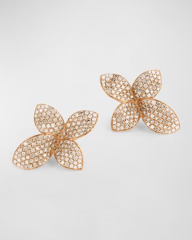 Pasquale Bruni 18K Rose Gold White and Champagne Diamonds 4 Petal Earrings