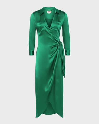 L'Agence Kadi Wrap Silk Maxi Dress