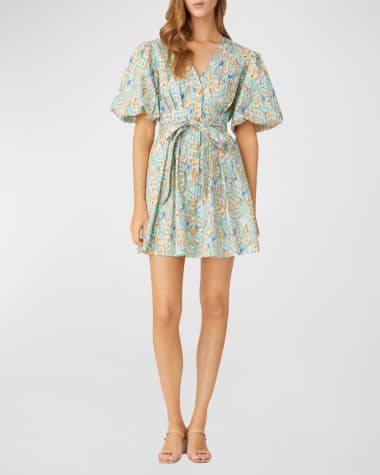 Paisley Print Balloon Sleeve Mini Dress