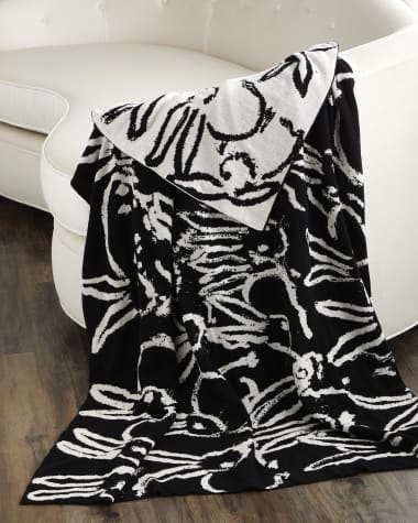 Hunt Slonem Rabbit Run Cashmere Throw Blanket
