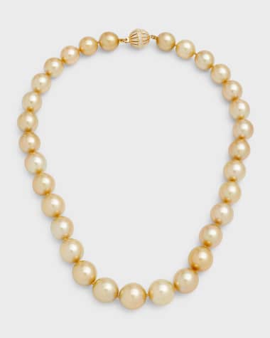 Belpearl 18K Yellow Gold Golden Pearl Necklace with Diamond Clasp, 18"L