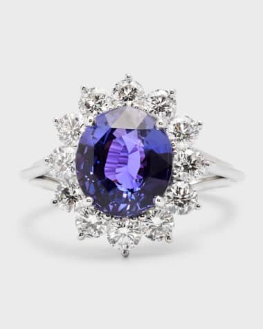 NM Estate Estate Platinum Purple Sapphire Oval and Diamond Halo Ring, Size 6.75