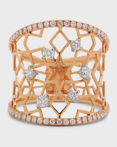 Staurino 18K Rose Gold Moresca Ring with Diamonds, Size 7.25