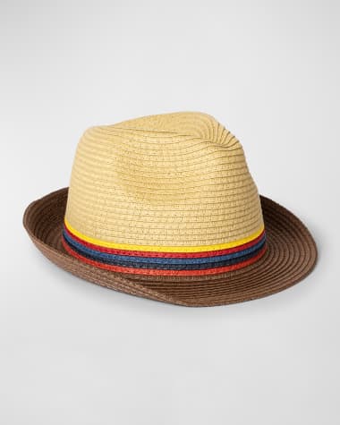 Paul Smith Men's Bright Stripe Straw Fedora Hat