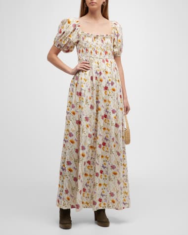 EDDY Aurora Lurex Puff-Sleeve Empire Maxi Dress