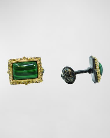 Armenta Men's Malachite Cufflinks with Champagne Diamonds