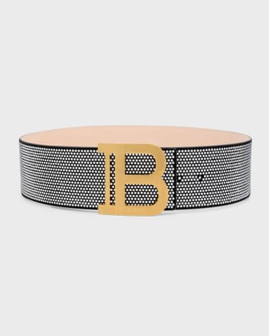 Balmain B-Logo Wide Crystal Dot Leather Belt