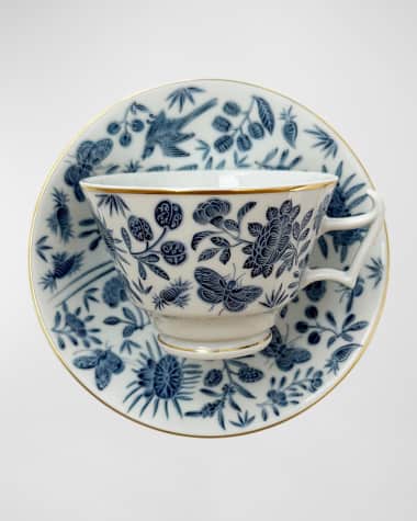 Mottahedeh Sacred Bird & Butterfly Teacup & Saucer