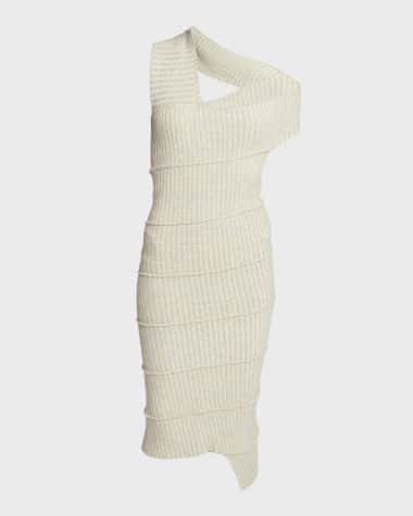 MM6 Maison Margiela Rib-Knit Asymmetric Midi Dress