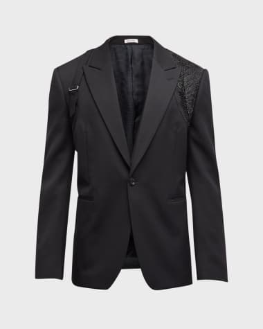 Alexander McQueen Men's Grain de Poudre Crystal Harness Tuxedo Jacket