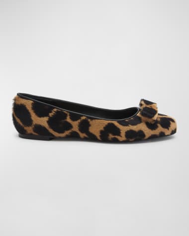 Ferragamo Siwar Leopard-Print Bow Ballet Flats