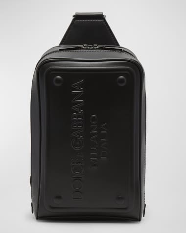 Dolce&Gabbana Men's Embossed Plaque Leather Crossbody Bag