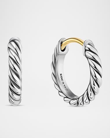David Yurman Sculpted Cable Huggie Hoop Earrings in Silver, 2.2mm, 0.4"L