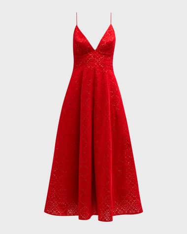 Lela Rose Eyelet Embroidered Midi Dress with Pockets