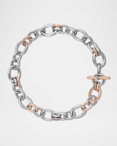 David Yurman DY Mercer Necklace with Diamonds and 18K Rose Gold in Silver, 25mm, 17"L