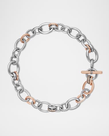 David Yurman DY Mercer Necklace with Diamonds and 18K Rose Gold in Silver, 25mm, 19"L