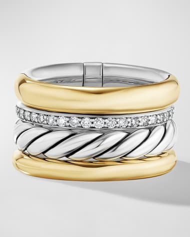 David Yurman Mercer Ring with Diamonds in Silver and 18K Gold, 14mm