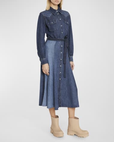 Chloe Recycled Cotton Denim Shirtdress with Self-Tie Belt