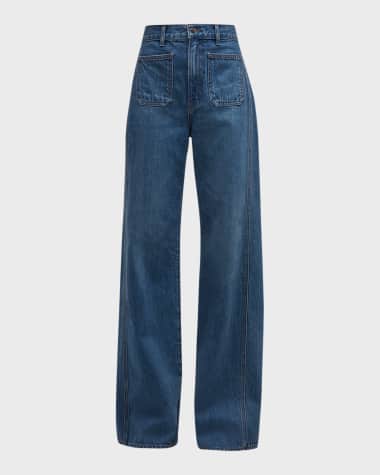 Veronica Beard Taylor Wide-Leg Patch Pocket Jeans
