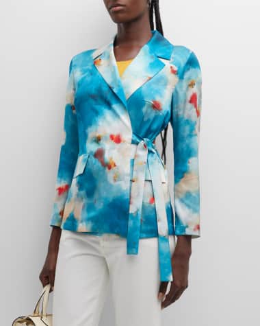 Misook Watercolor-Print Side-Tie Crepe Jacket