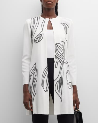 Misook Abstract Embroidered Side-Slit Jacket