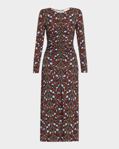 Cara Cara Maisy Long-Sleeve Floral Ruched Midi Dress