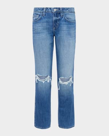 L'Agence Nevia Low-Rise Distressed Straight Jeans