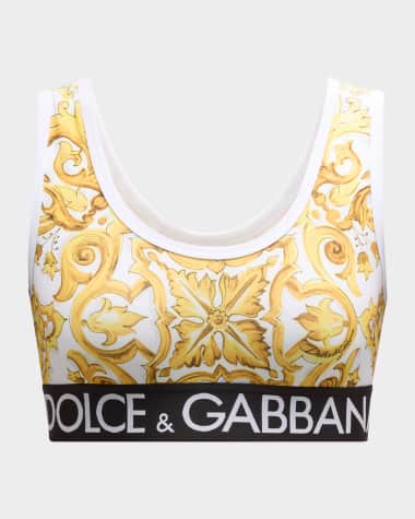 Dolce&Gabbana Logo Band Tile-Print Lycra Bra Top
