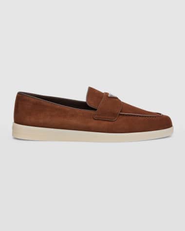 Prada Men's Saint Tropez Triangle Logo Suede Loafers