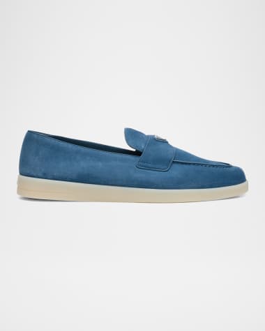 Prada Men's Saint Tropez Triangle Logo Suede Loafers