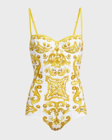Dolce&Gabbana Majolica-Print Underwire One-Piece Swimsuit