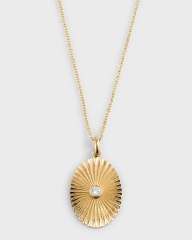 Zoe Lev Jewelry 14k Gold Pleated Oval with Diamond Necklace