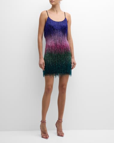Liv Foster Ombre Beaded-Fringe Bodycon Mini Dress