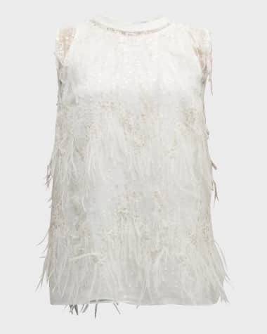 Brunello Cucinelli Sequin and Ostrich Feather Embellished Tank Top