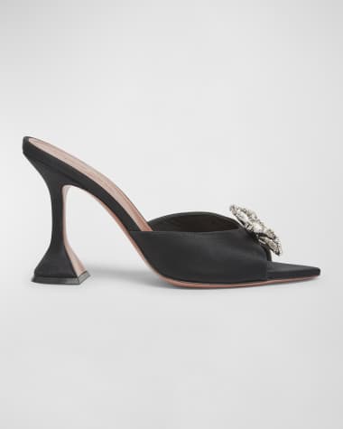 Amina Muaddi Rosie Embellished Bow Satin Pedestal Sandals