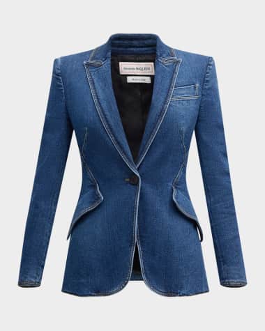 McQueen Medium-Wash Denim Single-Breasted Blazer